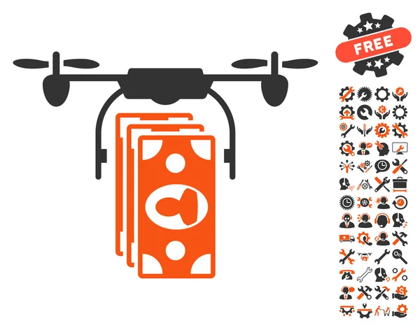 Drohne Banknoten Zahlungsvektorsymbol mit Werkzeugen Bonus — Stockvektor