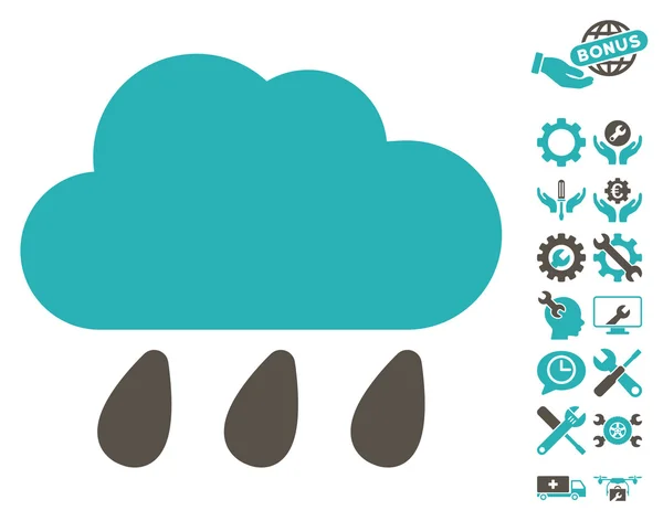 Regenwolken-Vektor-Symbol mit Werkzeugbonus — Stockvektor