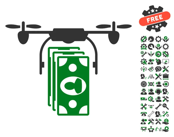 Ícone do vetor do pagamento das notas do drone com bônus das ferramentas — Vetor de Stock
