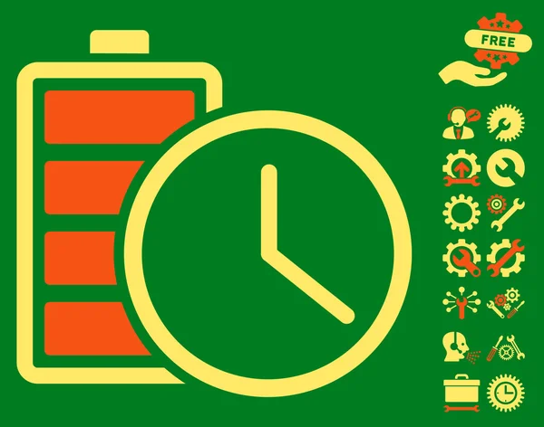 Icono de Vector de Tiempo de Batería con Herramientas Bonus — Vector de stock