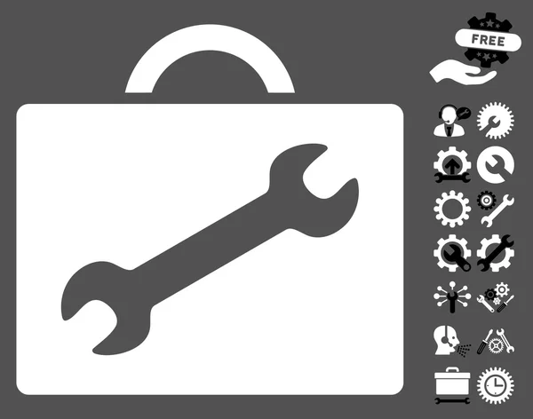 Reparatur Ausrüstung Fall Vektor-Symbol mit Werkzeugen Bonus — Stockvektor