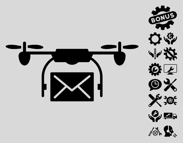 Icona vettoriale del drone di consegna postale con il bonus degli strumenti — Vettoriale Stock