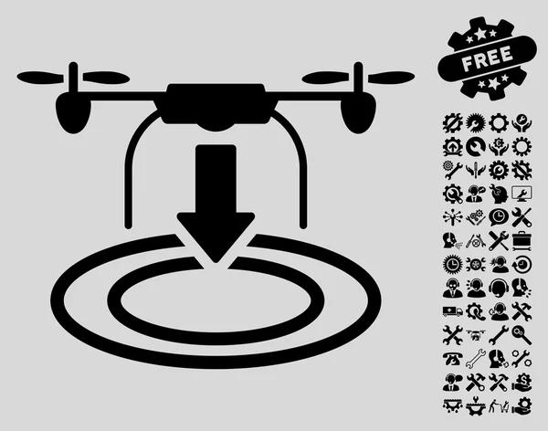 Ícone do vetor de aterragem do drone com bônus das ferramentas — Vetor de Stock
