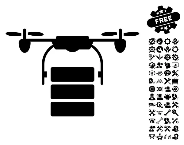 Ícone do vetor do drone da carga com bônus das ferramentas — Vetor de Stock