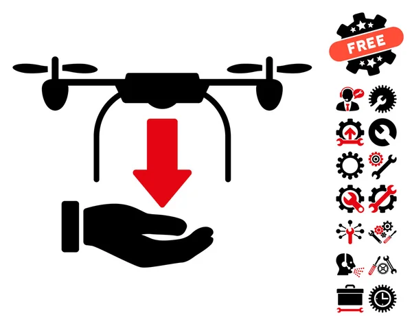 Drohne Hand Vektor-Symbol mit Tools Bonus entladen — Stockvektor