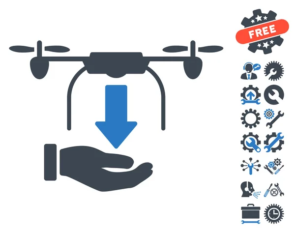 Выгрузка векторной иконки дрона с инструментами бонус — стоковый вектор