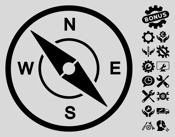 Compass Vector Icon With Tools Bonus — Stock Illustration Compass Vector Icon With Tools Bonus Royalty Free Stock Illustrations