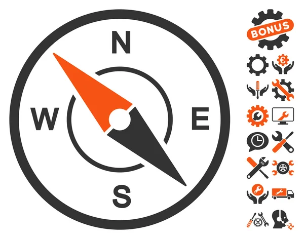 Compass Vector Icon With Tools Bonus — Stock Illustration Compass Vector Icon With Tools Bonus Stock Vector