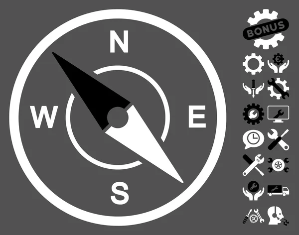 Compass Vector Icon With Tools Bonus — Stock Illustration Compass Vector Icon With Tools Bonus Stock Illustration