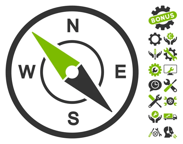 Compass Vector Icon With Tools Bonus — Stock Illustration Compass Vector Icon With Tools Bonus Stock Vector