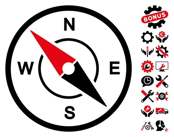 Compass Vector Icon With Tools Bonus — Stock Illustration Compass Vector Icon With Tools Bonus Vector Graphics