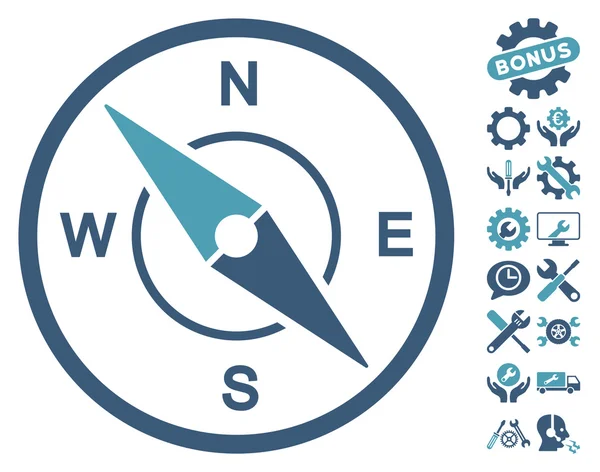 Compass Vector Icon With Tools Bonus — Stock Illustration Compass Vector Icon With Tools Bonus Stock Illustration