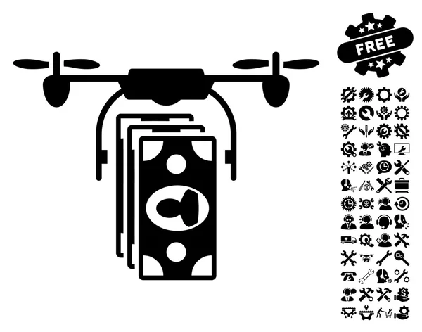 Ícone do vetor do pagamento das notas do drone com bônus das ferramentas — Vetor de Stock