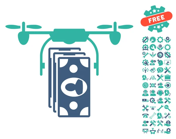 Drohne Banknoten Zahlungsvektorsymbol mit Werkzeugen Bonus — Stockvektor