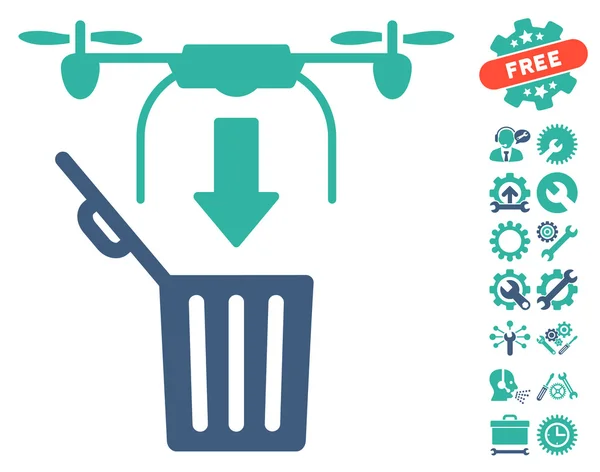 Drone Drop Trash Vector Icon With Tools Bonus — Wektor stockowy