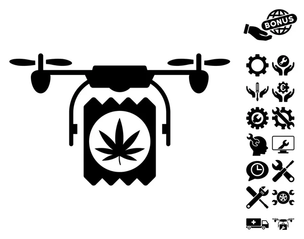 无人机大麻交付载体图标与工具奖金 — 图库矢量图片