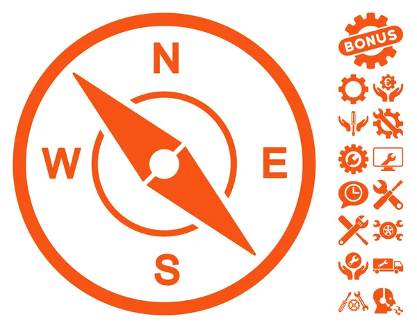 Compass Vector Icon With Tools Bonus — Stock Illustration Compass Vector Icon With Tools Bonus Royalty Free Stock Vectors