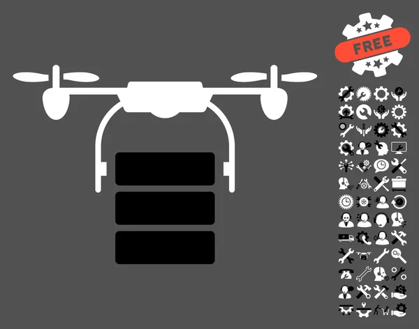Frachtdrohnen-Vektorsymbol mit Werkzeugbonus — Stockvektor
