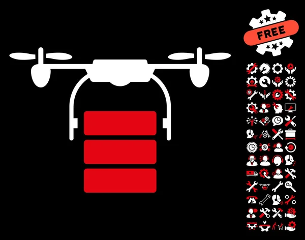 Ícone do vetor do drone da carga com bônus das ferramentas — Vetor de Stock