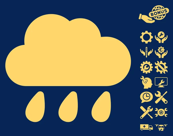 Regenwolken-Vektor-Symbol mit Werkzeugbonus — Stockvektor