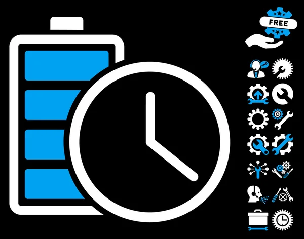 Icône vectorielle de temps de batterie avec des outils bonus — Image vectorielle