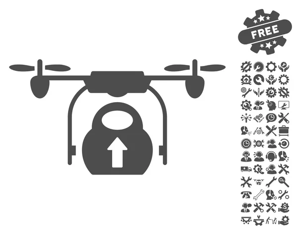 Load Cargo Drone Vector Icon with Tools Bonus — стоковый вектор