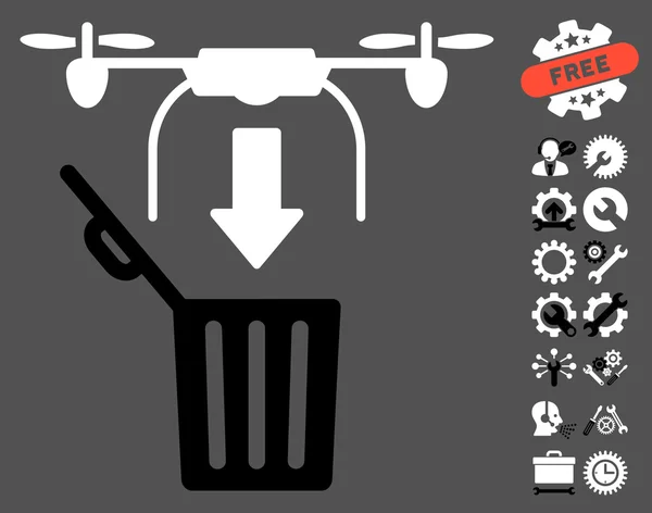 Drone Drop Trash Vector icono con herramientas de bonificación — Archivo Imágenes Vectoriales