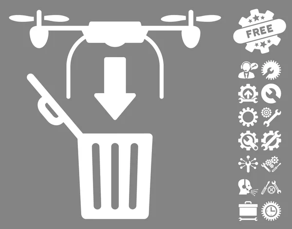 Icône vectorielle de déchet de goutte de drone avec le boni d'outils — Image vectorielle