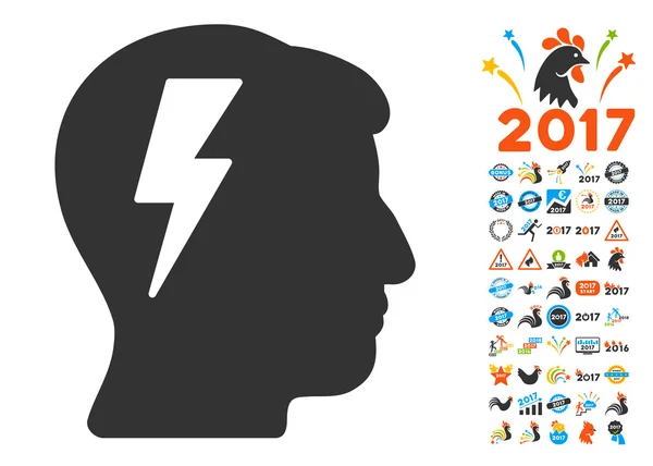 Brainstorming Icon With 2017 Year Bonus Symbols — Διανυσματικό Αρχείο