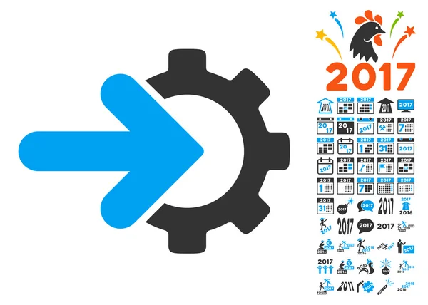 Icono de integración de engranajes con pictogramas de bonificación de año 2017 — Archivo Imágenes Vectoriales