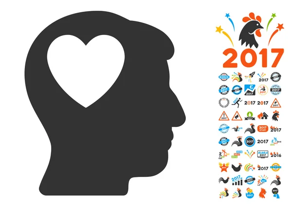 Corazón de amor Piense icono con 2017 años de bonificación pictogramas — Archivo Imágenes Vectoriales