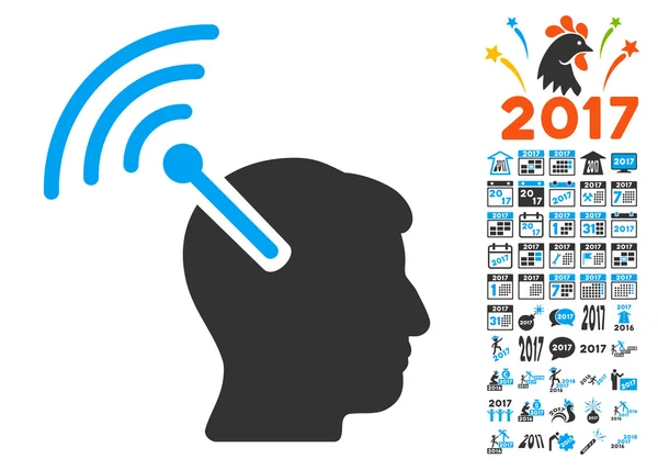Icono de interfaz neuronal de radio con símbolos de bonificación de año 2017 — Archivo Imágenes Vectoriales