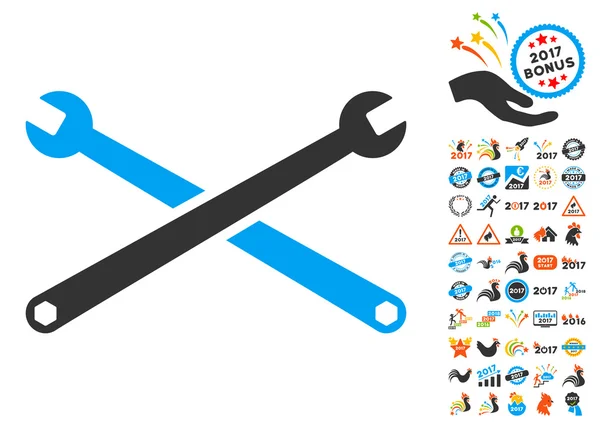 Wrenches Icon With 2017 Year Bonus Pictograms — Stock Vector