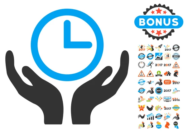 Clock Maintenance Icon With 2017 Year Bonus Pictograms — ストックベクタ