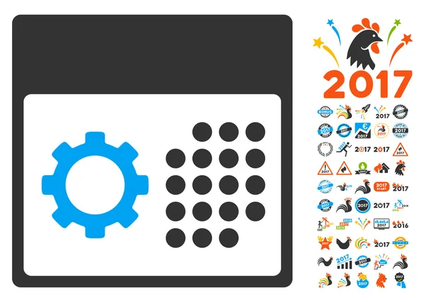 Icono de calendario de servicio con símbolos de bonificación de año 2017 — Archivo Imágenes Vectoriales