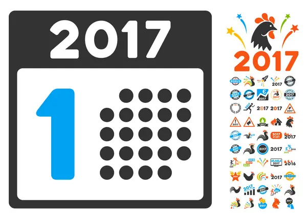 Primer icono del día 2017 con pictogramas de bonificación de año 2017 —  Fotos de Stock