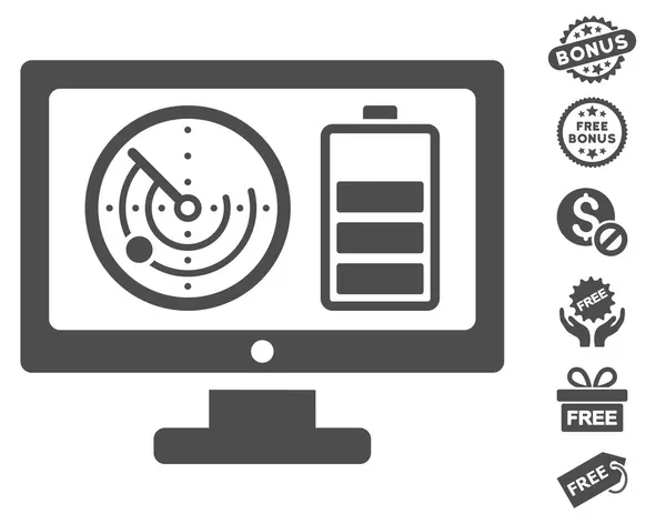Radar kontroll Monitor batteriikonen med gratis Bonus — Stock vektor