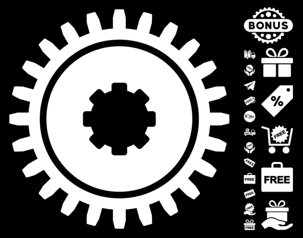 Cogwheel icono con bono gratis — Vector de stock