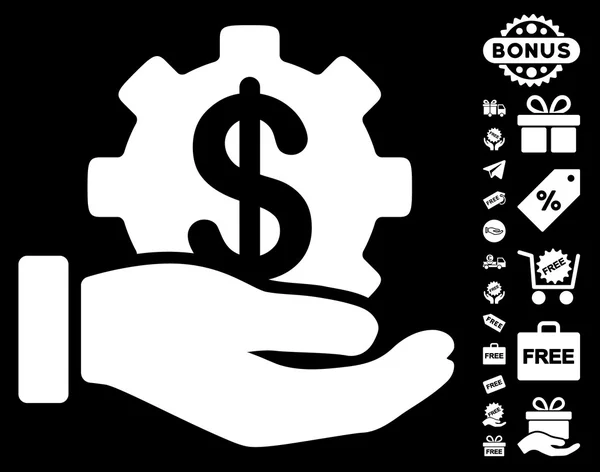 Finanzentwicklung Getriebe Hand Symbol mit kostenlosem Bonus — Stockvektor