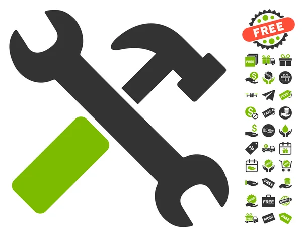 Hammer and Wrench Icon with free Bonus — стоковый вектор