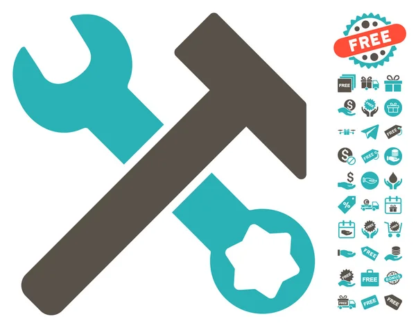 Hammer und Schraubenschlüssel-Symbol mit kostenlosem Bonus — Stockvektor