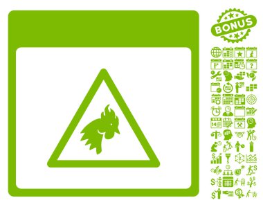 Bonus ile horoz tehlike takvim sayfa düz vektör simgesi