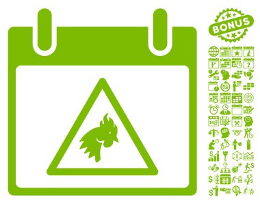 Takvim gün düz vektör simge Bonus ile uyarı horoz