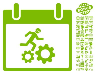 Bonus ile çalışan işçi takvim gün düz vektör simgesi