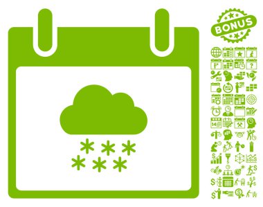 Bonus ile kar bulut takvim gün düz vektör simgesi