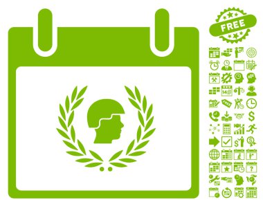 Bonus ile asker defne çelengi takvim gün düz vektör simgesi