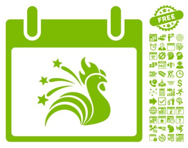 Bonus ile ışıltı horoz takvim gün düz vektör simgesi