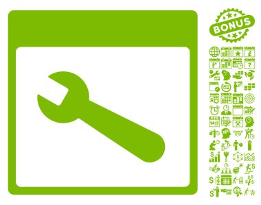 İngiliz anahtarı aracı takvim sayfa düz vektör simgesi Bonus ile