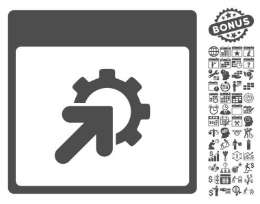 Bonus ile tümleştirme takvim sayfa düz vektör simgesi dişli