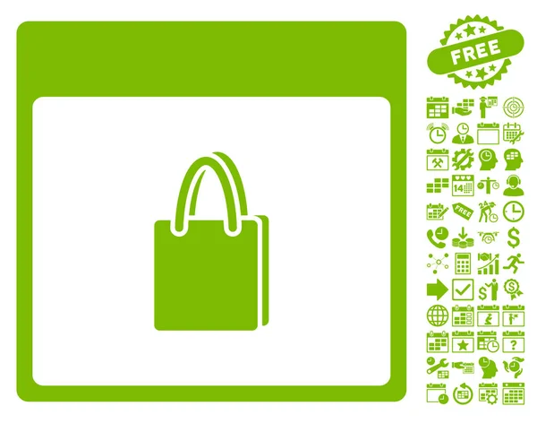 Página del calendario de la bolsa de compras Vector plano icono con bono — Vector de stock